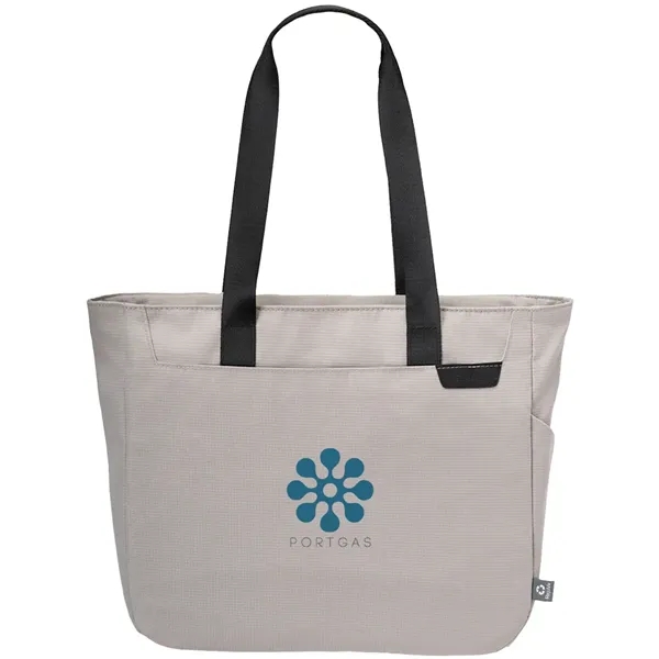 Recycled heather travel tote bag with 16.5" laptop sleeve and side... from ASI 39552 BEL Promo