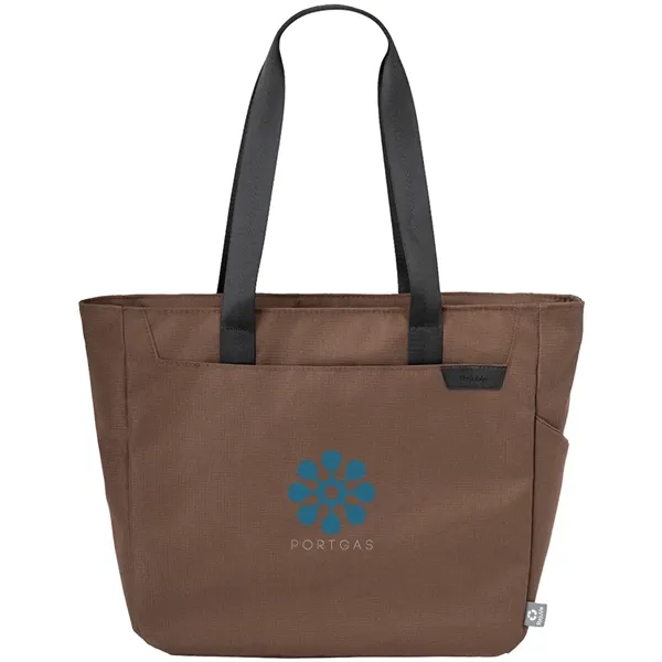 Recycled heather travel tote bag with 16.5" laptop sleeve and side... from ASI 39552 BEL Promo