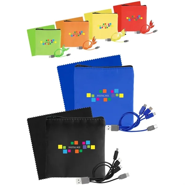 Cable and cloth set with tech pouch, cleaning cloth, and 4-in-1... from ASI 39552 BEL Promo