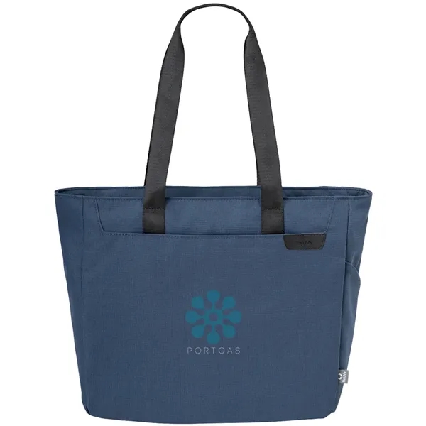 Recycled heather travel tote bag with 16.5" laptop sleeve and side... from ASI 39552 BEL Promo