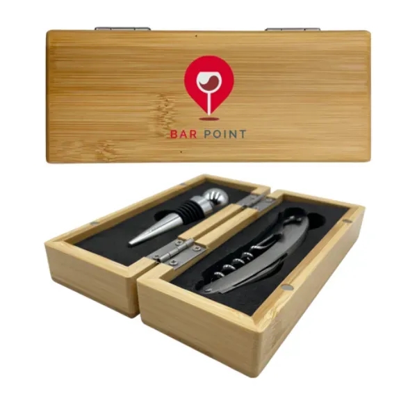 Bamboo wine kit with opener and stopper.... from ASI 55675 Galaxy Balloons Inc