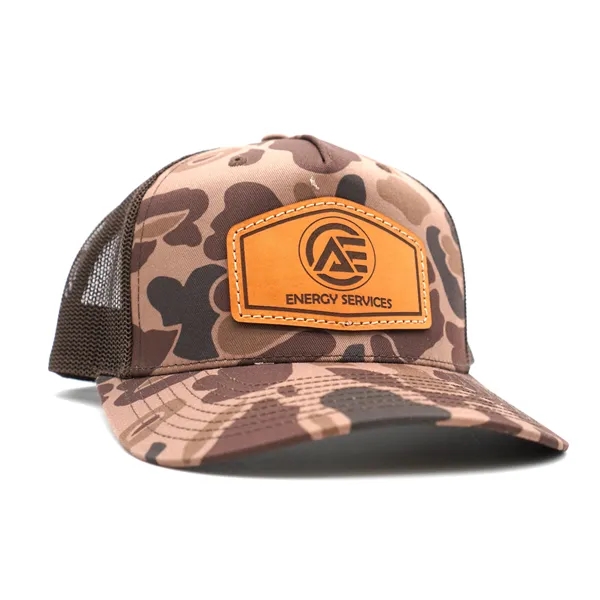 Richardson 112 Trucker Hat with Sewn-On Leather Patches on Hats Caps... from ASI 38195 Overnightline