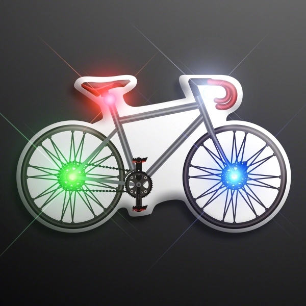 Blank or imprinted. Flashing LED Bicycle Pins are 2" wide with... from ASI 34194 ALightPromos / Alight Promotional Products