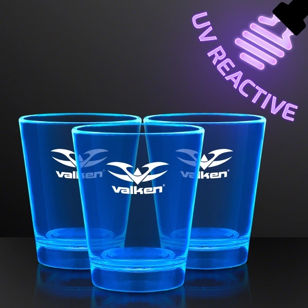 Blank or imprinted. 1.5 oz. UV Reactive Glow Shot Glasses... from ASI 34194 ALightPromos / Alight Promotional Products