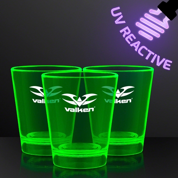 Blank or imprinted. 1.5 oz. UV Reactive Glow Shot Glasses... from ASI 34194 ALightPromos / Alight Promotional Products