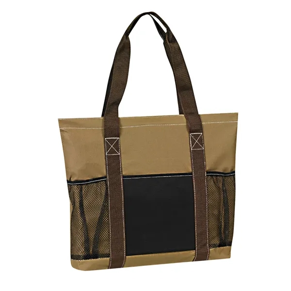 18" x 14.75" x 3" polyester tote with mesh bottle pockets,... from ASI 37980 Bagworld