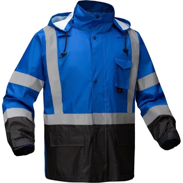 Non-ANSI multi color premium hooded rain coat w/black bottom.... from ASI 58492 GSS Safety LLC