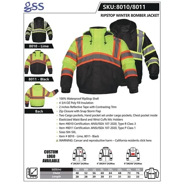 Ripstop winter bomber jacket with waterproof ripstop shell & poly fill... from ASI 58492 GSS Safety LLC