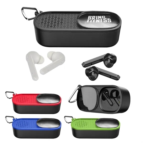 Power Slide wireless earbuds and speaker for listening to music and... from ASI 61125 Hit Promotional Products / Hit®
