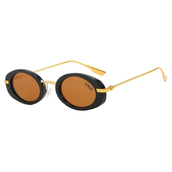 Unisex oval metal temple sunglasses plus laser engraving on 1 location... from ASI 37218 Athena Promo (tm)