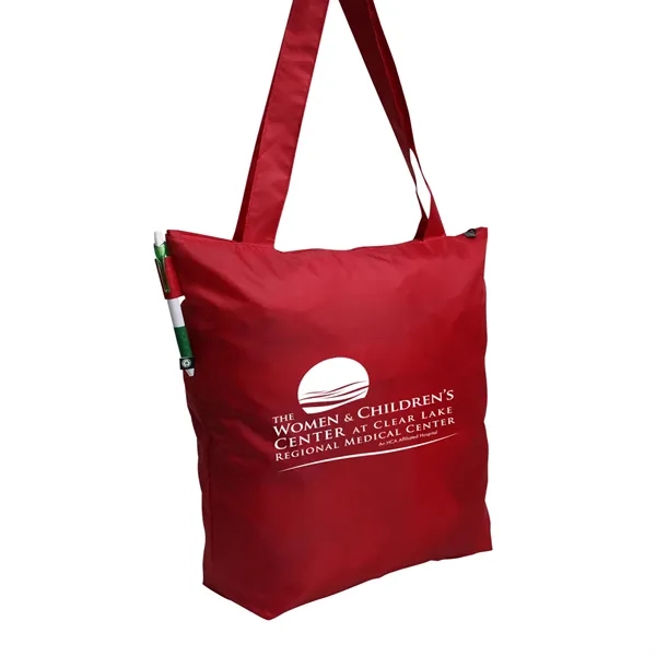 Eco-friendly rPET 210D poly tote bag, lightweight, zip top, pen loop,... from ASI 79384 Preferred Nation Inc