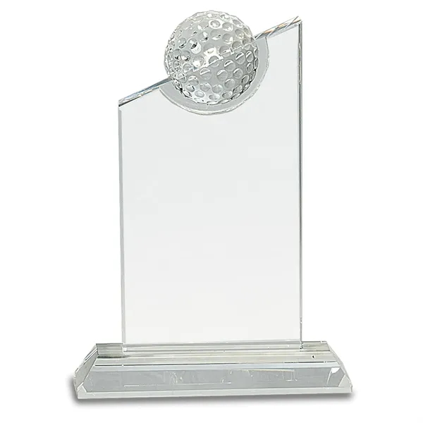 Golf ball is inset on optic crystal slanted tablet attached to... from ASI 72657 Active Life Promo / Street Marketing