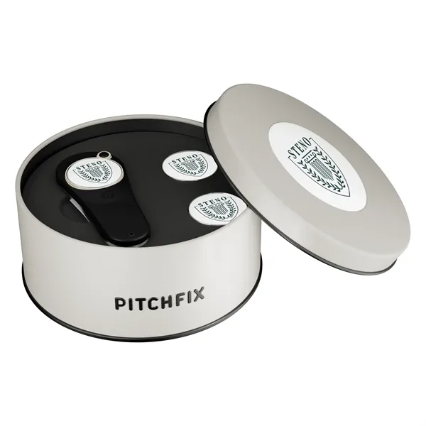 Golf divot repair tool with ball marker in gray gift tin.... from ASI 52263 EMT