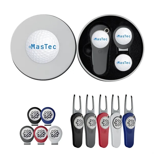 Golf divot tool and hat clip in gray gift tin.... from ASI 52263 EMT