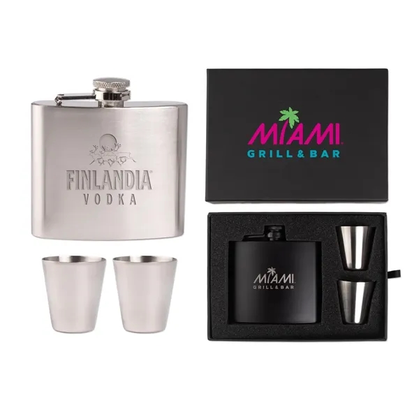 Stainless steel flask gift set with a gift box, 5-ounce flask,... from ASI 98360 WOWLine