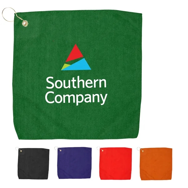 15" x 15" hemmed golf towel with grommet and hook.... from ASI 57653 Gold Bond