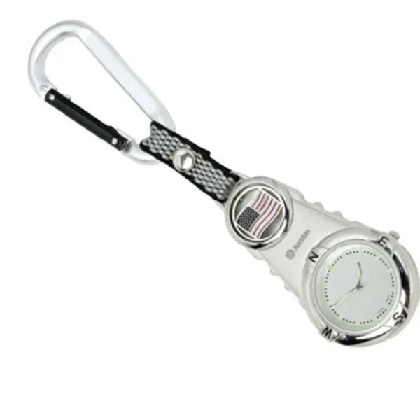 Stainless Steel pocket watch with Carabiner, featuring an American flag on... from ASI 84592 St Regis Group