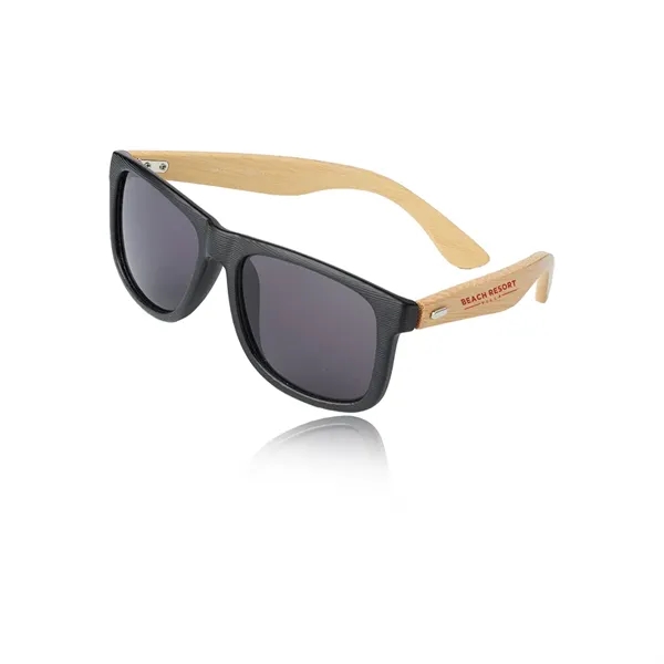 Bamboo inspired temple sunglasses with black plastic frame and UV protection.... from ASI 39552 BEL Promo