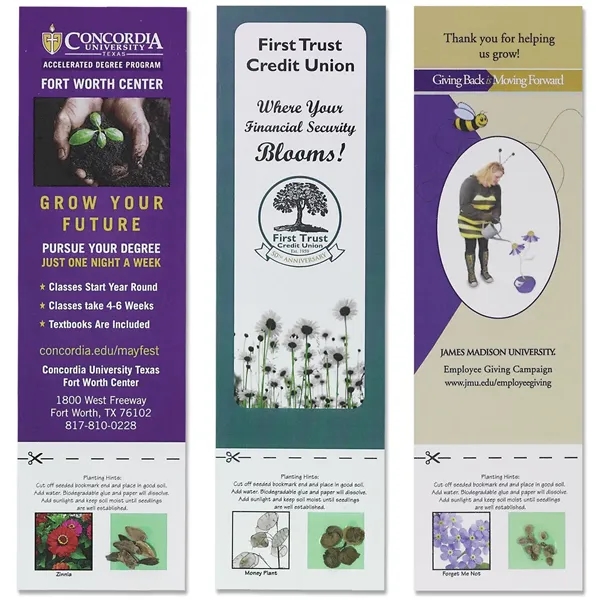 Full color bookmark with seeds attached to the bottom tear-off section.... from ASI 54100 Fields Manufacturing Inc / Sprout Tyme Line by American Greenwood