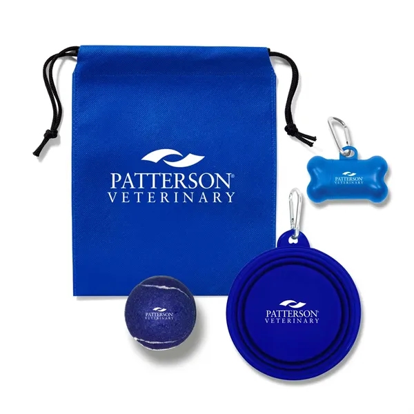 Drawstring pouch filled with a collapsible pet bowl, dog bone bag... from ASI 63549 Jornik Manufacturing Corp
