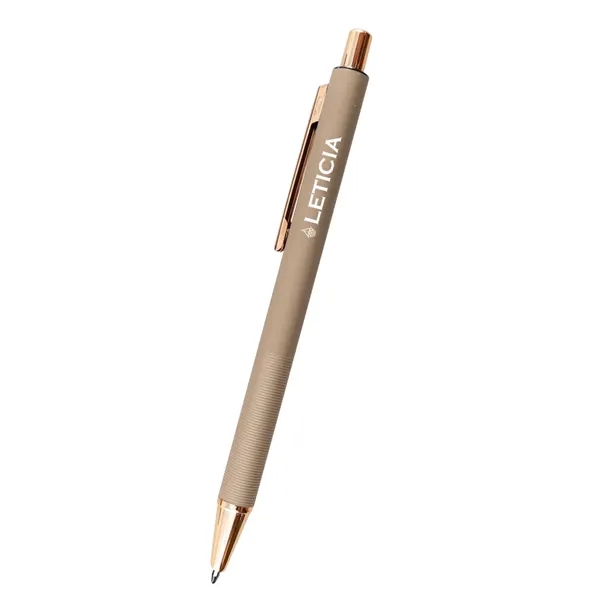 5.5" aluminum Harlow plunger-action pen with rose gold accents and pocket... from ASI 61125 Hit Promotional Products / Hit®