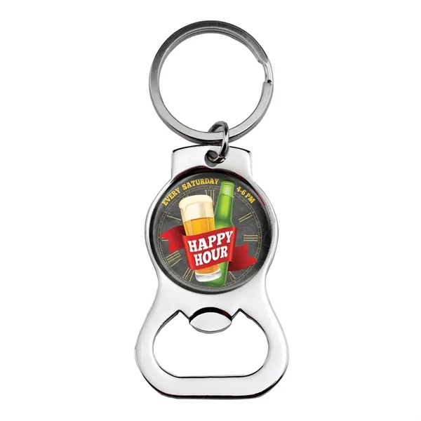 Die struck metal bottle opener with poly dome imprint and split... from ASI 52263 EMT / EMT