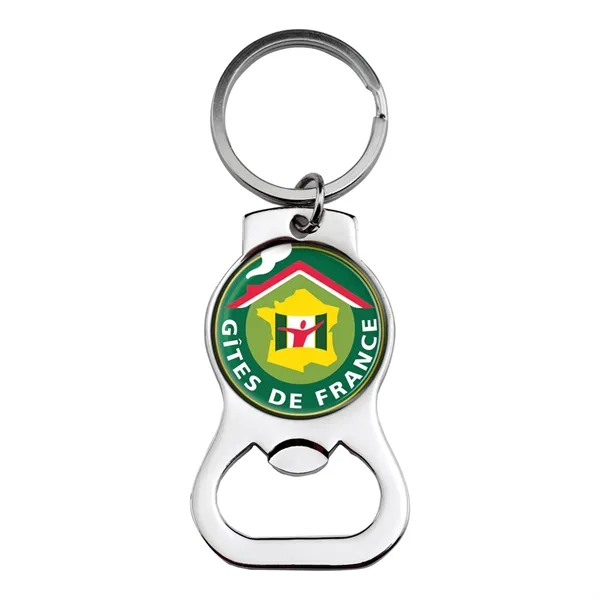 Die struck metal bottle opener with poly dome imprint and split... from ASI 52263 EMT / EMT