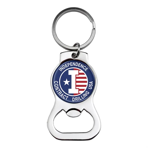 Die struck metal bottle opener with poly dome imprint and split... from ASI 52263 EMT / EMT