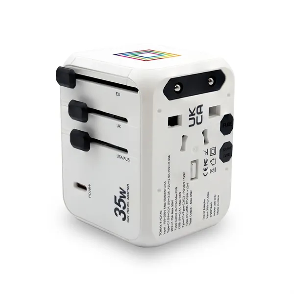A international travel adapter upgraded with GaN technology. Delivers faster charging... from ASI 91435 Tomax USA