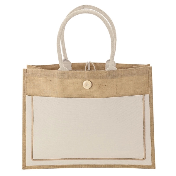 5.5" x 14" x 18.25" natural jute tote bag; includes front... from ASI 67866 Logomark/Valumark