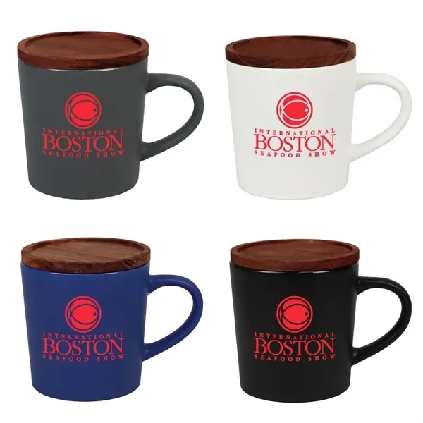 16 oz. ceramic ,ug with wooden lid that doubles as a... from ASI 88060 Snugz/USA Inc