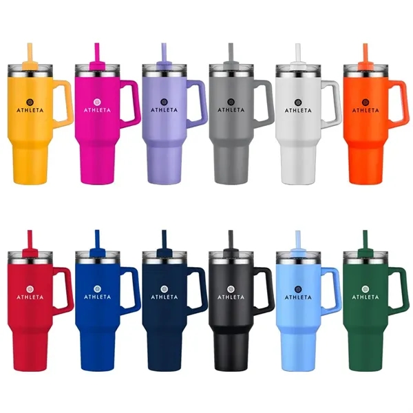 40 oz. double wall stainless steel travel mug with handle, screw-on... from ASI 88060 Snugz/USA Inc