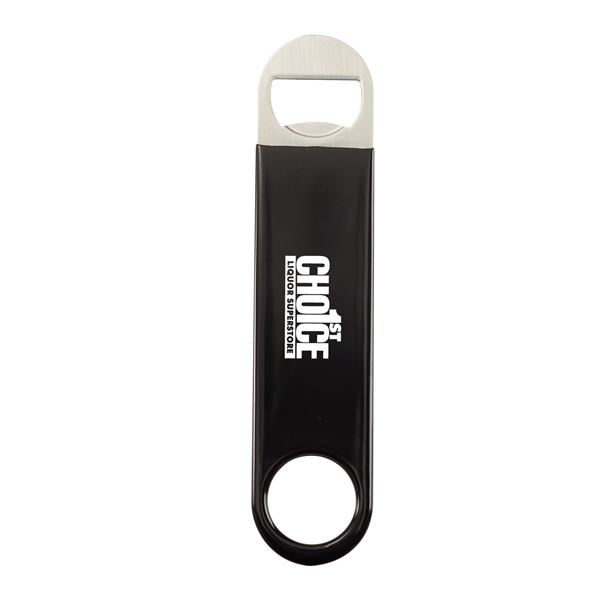 Stainless steel paddle bottle opener with vinyl sleeve... from ASI 52840 Evans Manufacturing