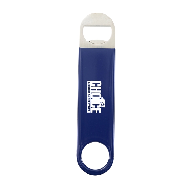 Stainless steel paddle bottle opener with vinyl sleeve... from ASI 52840 Evans Manufacturing