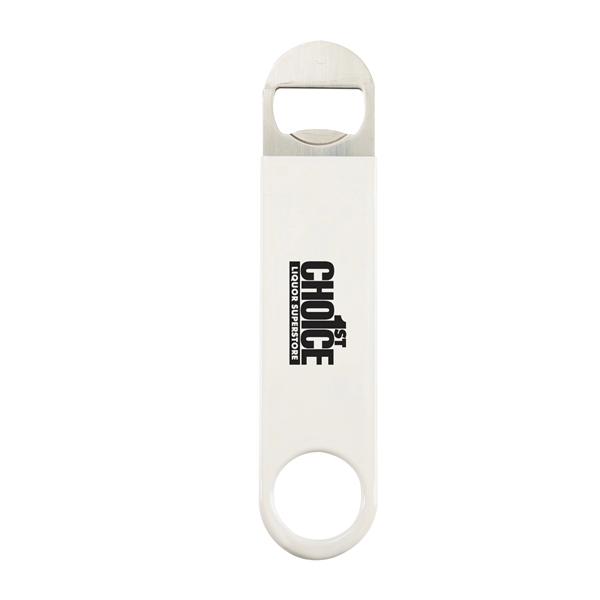 Stainless steel paddle bottle opener with vinyl sleeve... from ASI 52840 Evans Manufacturing