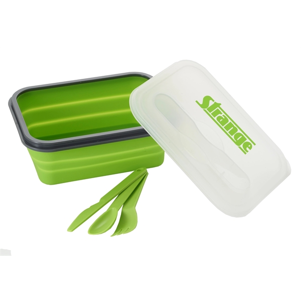 Collapsible silicone lunch container holds 3 cups of food. Utensils included!... from ASI 52840 Evans Manufacturing