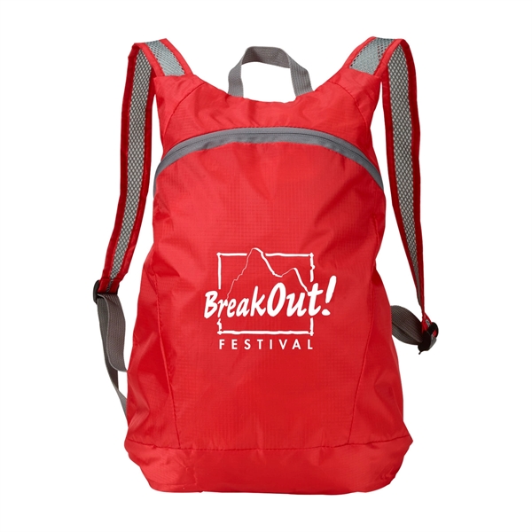 Foldable zippered backpack made from ripstop material that can be stored... from ASI 52840 Evans Manufacturing