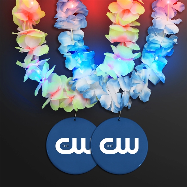 Light Up Hawaiian Leis with Custom Circle Medallion; Domestic Imprint Pricing... from ASI 34194 ALightPromos / Alight Promotional Products