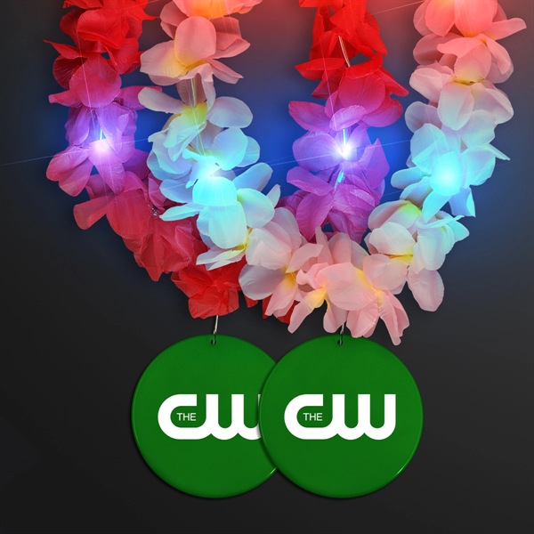 Light Up Hawaiian Leis with Custom Circle Medallion; Domestic Imprint Pricing... from ASI 34194 ALightPromos / Alight Promotional Products