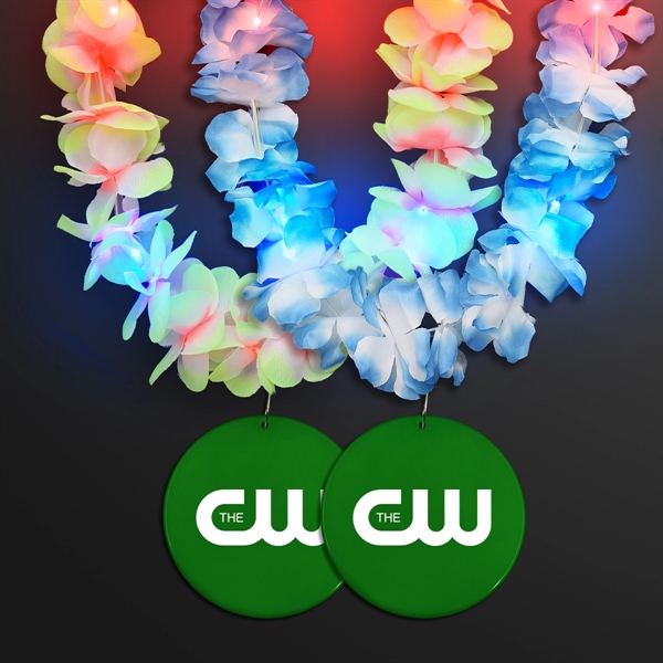 Light Up Hawaiian Leis with Custom Circle Medallion; Domestic Imprint Pricing... from ASI 34194 ALightPromos / Alight Promotional Products