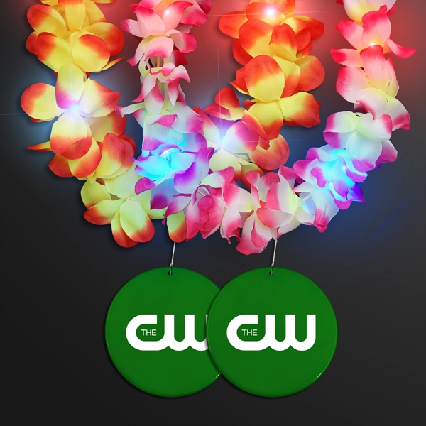 Light Up Hawaiian Leis with Custom Circle Medallion; Domestic Imprint Pricing... from ASI 34194 ALightPromos / Alight Promotional Products