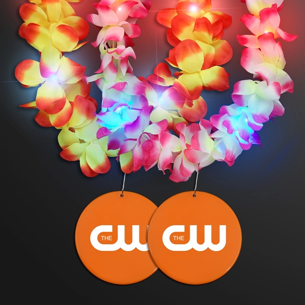 Light Up Hawaiian Leis with Custom Circle Medallion; Domestic Imprint Pricing... from ASI 34194 ALightPromos / Alight Promotional Products