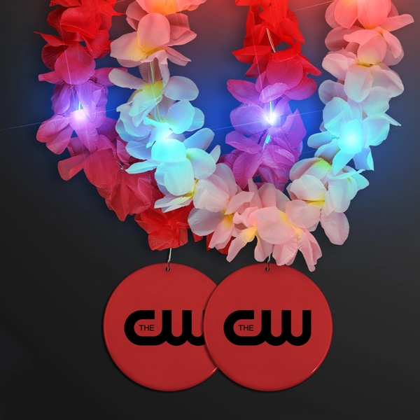 Light Up Hawaiian Leis with Custom Circle Medallion; Domestic Imprint Pricing... from ASI 34194 ALightPromos / Alight Promotional Products