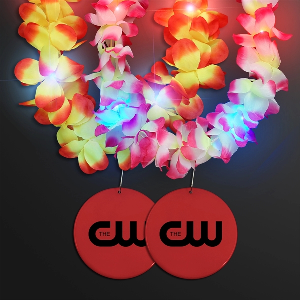 Light Up Hawaiian Leis with Custom Circle Medallion; Domestic Imprint Pricing... from ASI 34194 ALightPromos / Alight Promotional Products
