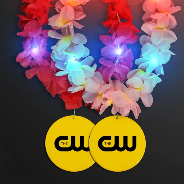 Light Up Hawaiian Leis with Custom Circle Medallion; Domestic Imprint Pricing... from ASI 34194 ALightPromos / Alight Promotional Products