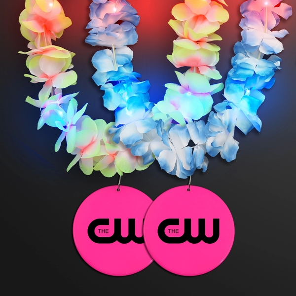 Light Up Hawaiian Leis with Custom Circle Medallion; Domestic Imprint Pricing... from ASI 34194 ALightPromos / Alight Promotional Products