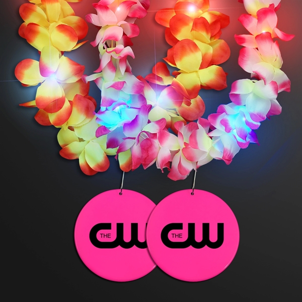 Light Up Hawaiian Leis with Custom Circle Medallion; Domestic Imprint Pricing... from ASI 34194 ALightPromos / Alight Promotional Products