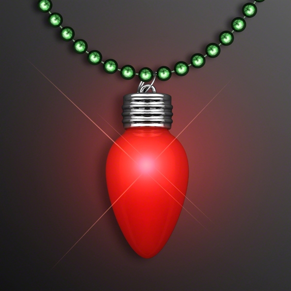 Blank or imprinted. Blinking Red Bulb Christmas Charm on Green Beads.... from ASI 34194 ALightPromos / Alight Promotional Products