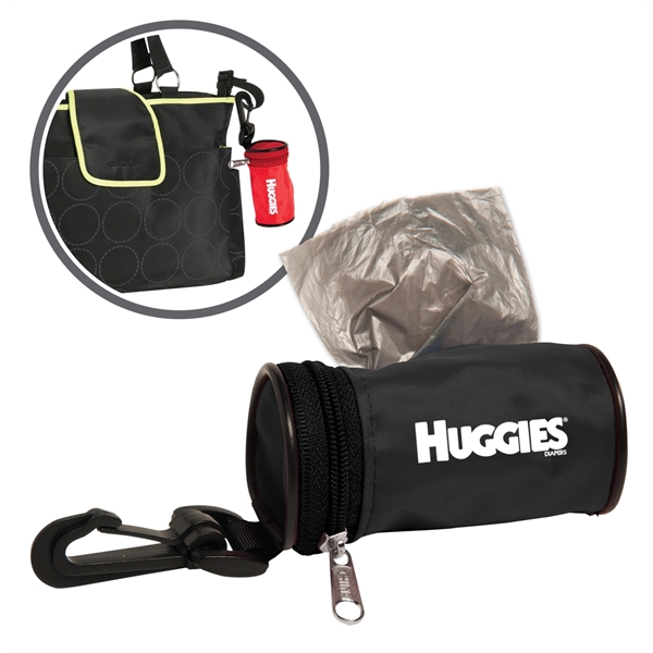 Dirty diaper bag dispenser that attaches to any diaper bag.... from ASI 52840 Evans Manufacturing