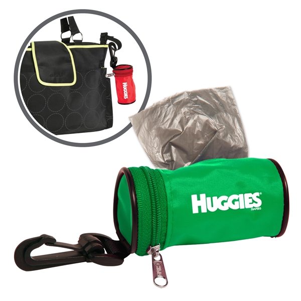 Dirty diaper bag dispenser that attaches to any diaper bag.... from ASI 52840 Evans Manufacturing